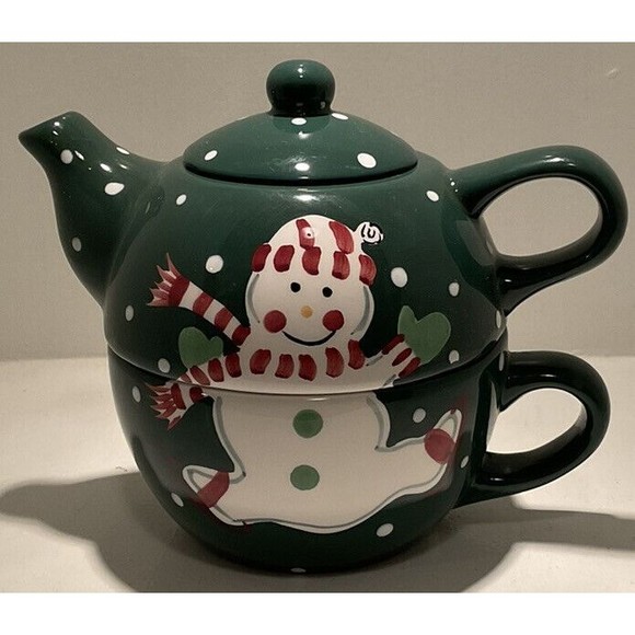 Cardinal Inc Hand Painted Service For One Snowman Teapot. Teapot With Cup - Picture 1 of 8